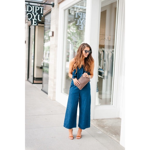Anthropologie Tiered Denim Cute Strapless Jumpsuit - Picture 6 of 13